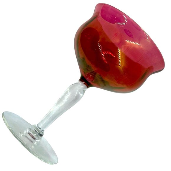 Set of 4 Vtg. 1950’s W. Virginia Glass Red Rose Lustre Cranberry Champagne Glass - Picture 4 of 8